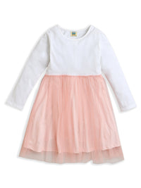 Pink and White Long Sleeve Tulle Skirt Girls Dress