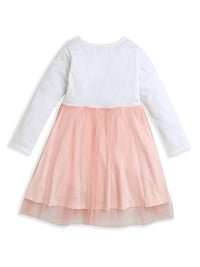 Pink and White Long Sleeve Tulle Skirt Girls Dress