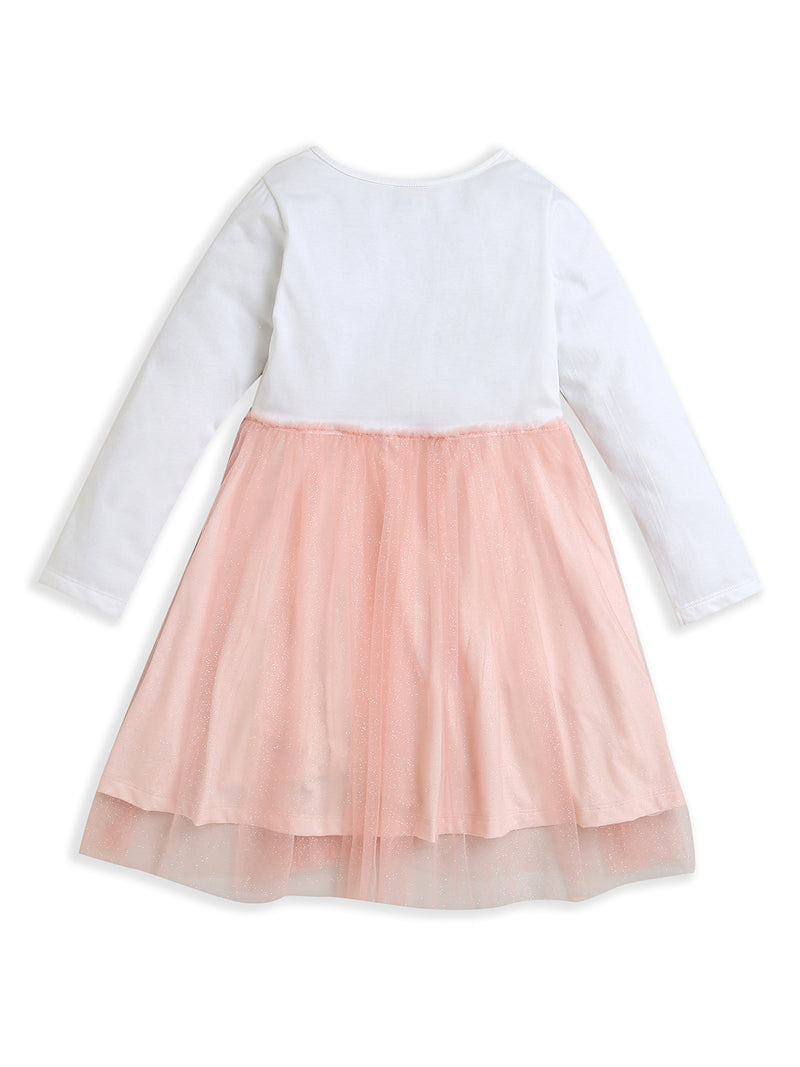 Pink and White Long Sleeve Tulle Skirt Girls Dress