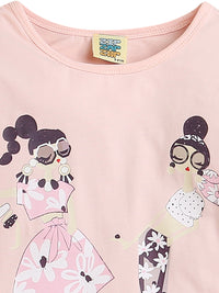 Pink and White Dress With Chest Girls Print