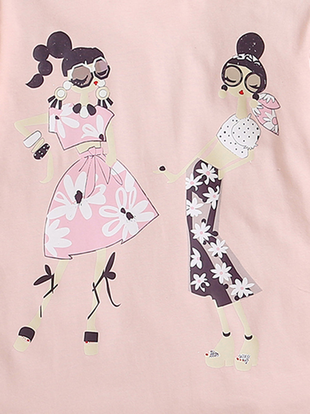 Pink and White Dress With Chest Girls Print