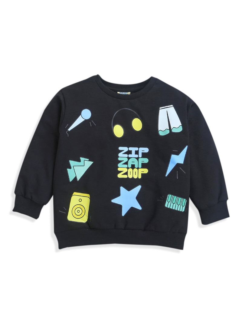 Black ZipZapZoop Print Full Sleeve Tshirts Sweatshirt