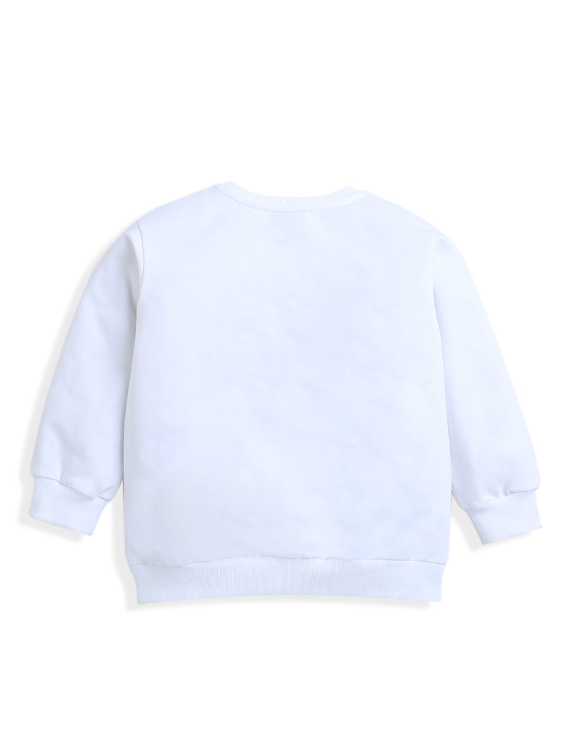 White Logo Print Full Sleeve T-shirt Sweatshirt