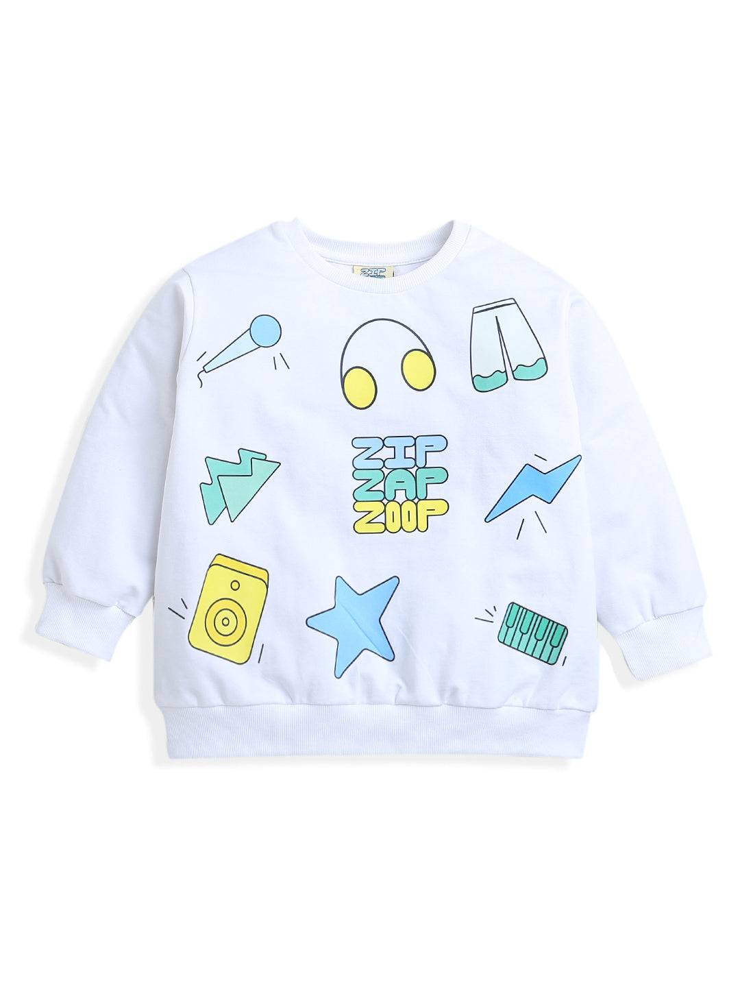 White Logo Print Full Sleeve Boys T-shirt Sweatshirt