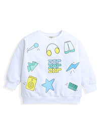 White Logo Print Full Sleeve Boys T-shirt Sweatshirt