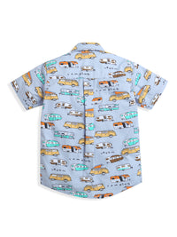 Light Blue All Over Car Print Boys Shirt