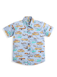 Light Blue All Over Car Print Boys Shirt