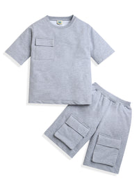 Grey Half Sleeve with Pockets Boys Co-ord Set