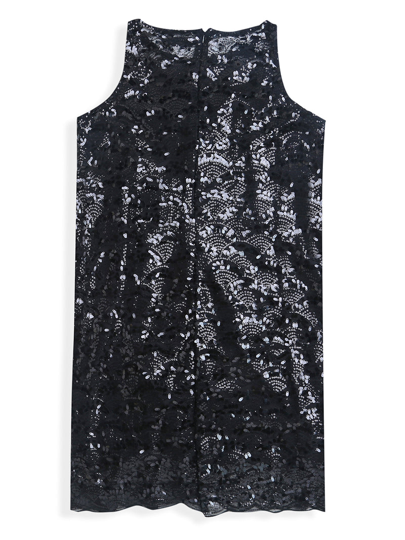 Black Sequin Pattern & Print Dress