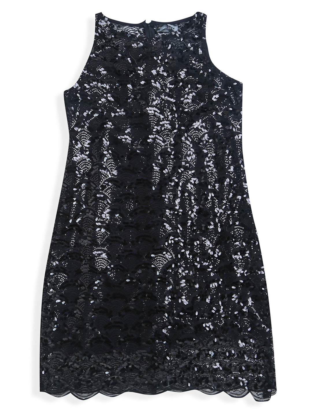 Black Sequin Pattern & Print Dress