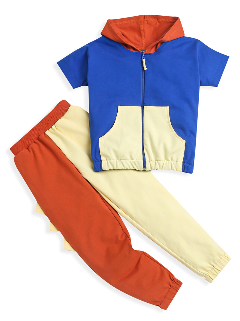 Red Yellow Blue Half Sleeve Hoodie Boys Co-ord Set