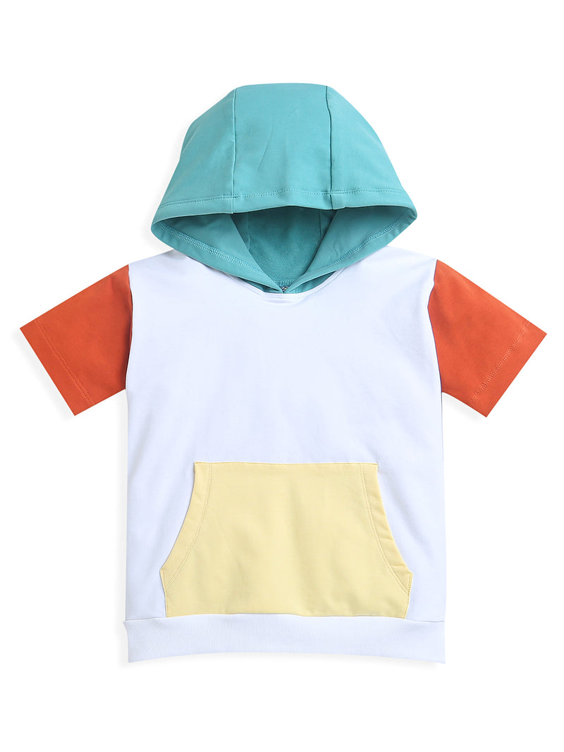 Multicolor Half Sleeve Hoodie Boys Co-ord Set