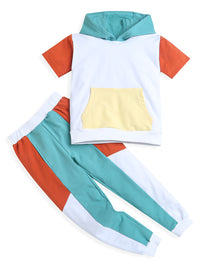 Multicolor Half Sleeve Hoodie Boys Co-ord Set