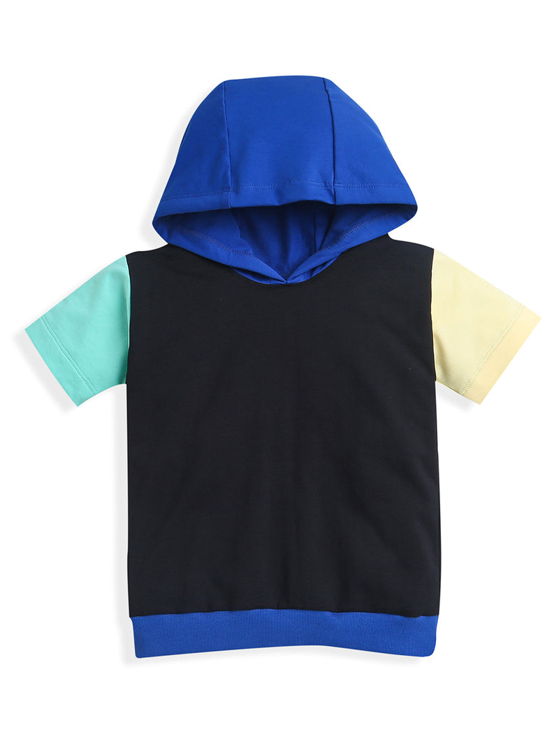 Black & Blue Half Sleeve Hoodie Co-ord Set