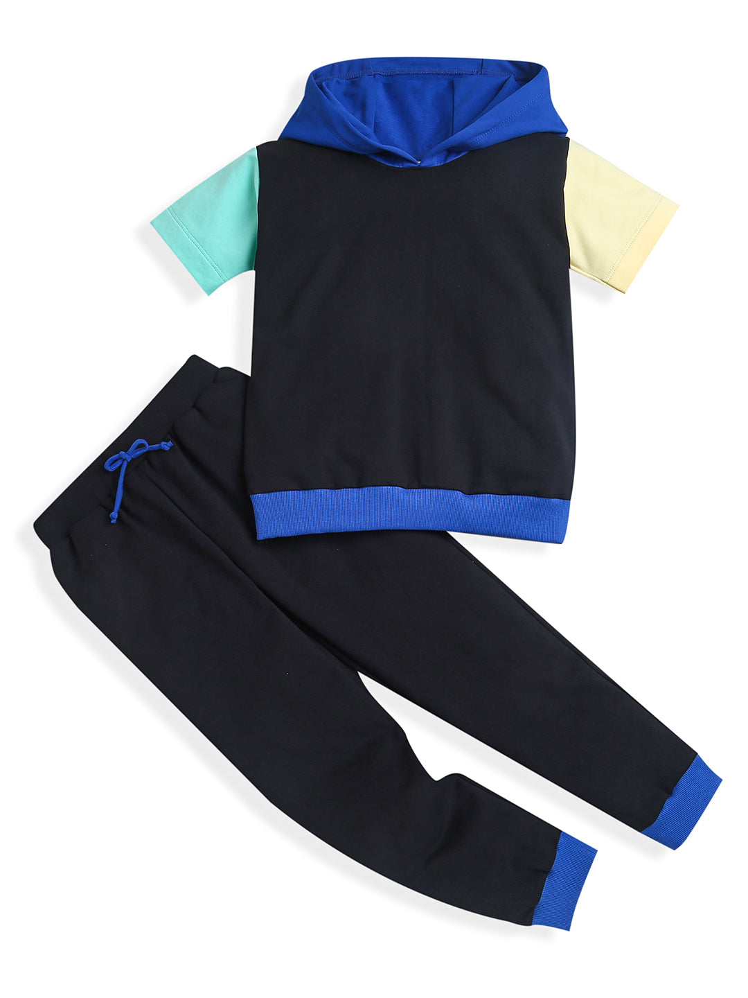 Black & Blue Half Sleeve Hoodie Co-ord Set