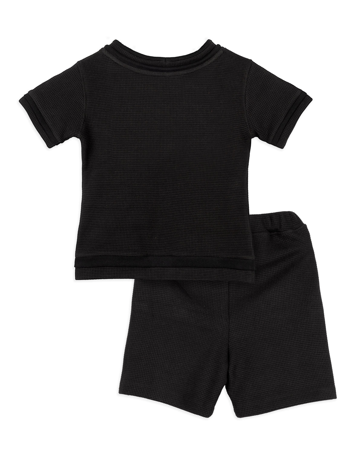 Black Plain Textured Fabric Half Sleeve Co-Ord Set