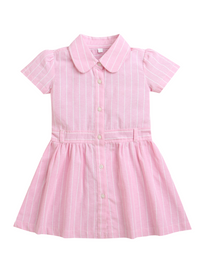 Pink Stripes Collar Neck Half Sleeve Girls Dress