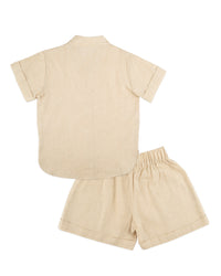 Beige Half sleeve Collar Neck co-ord set