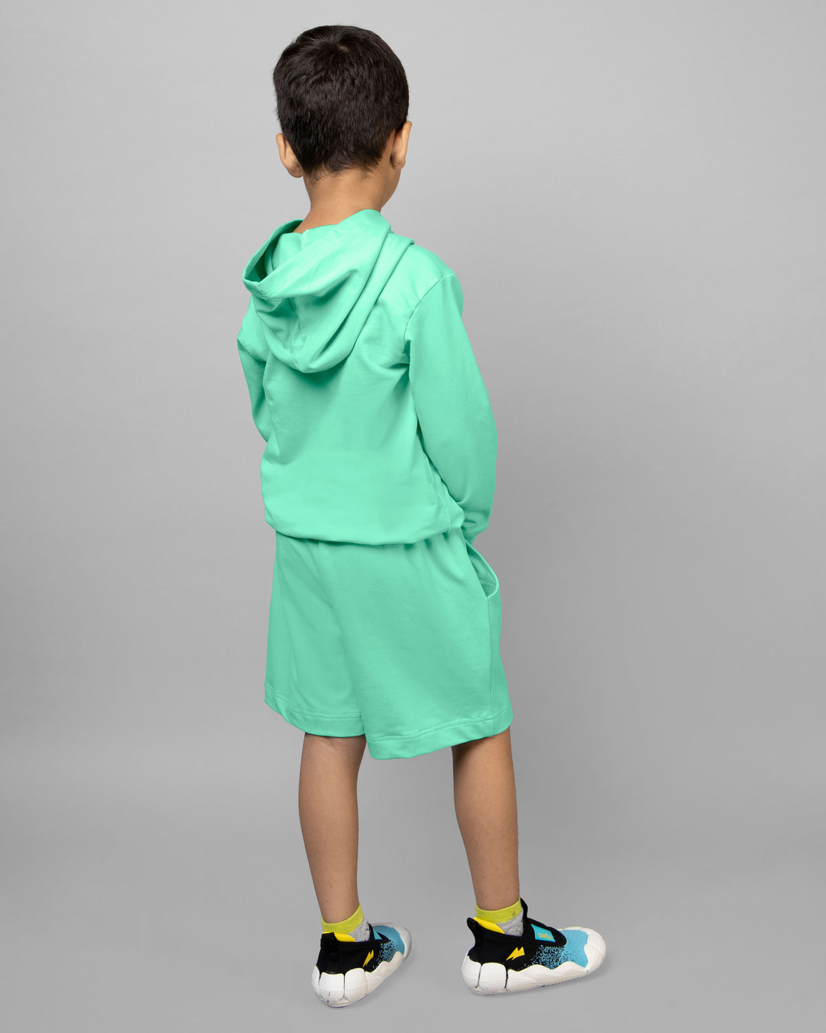 Mint Green Full Sleeve Hoodie & Shorts Boys Co-ord set