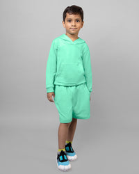 Mint Green Full Sleeve Hoodie & Shorts Boys Co-ord set