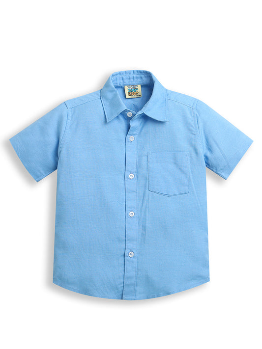 Sky Blue Half Sleeve Collar Neck Shirt with Pocket