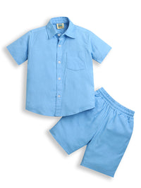 Blue Collar Neck Half Sleeve Shirt with Pocket & Shorts Set