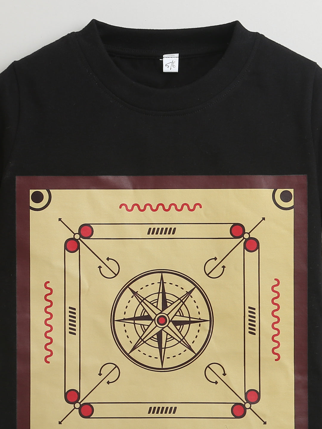 Black Carrom Print Half Sleeve Tshirts