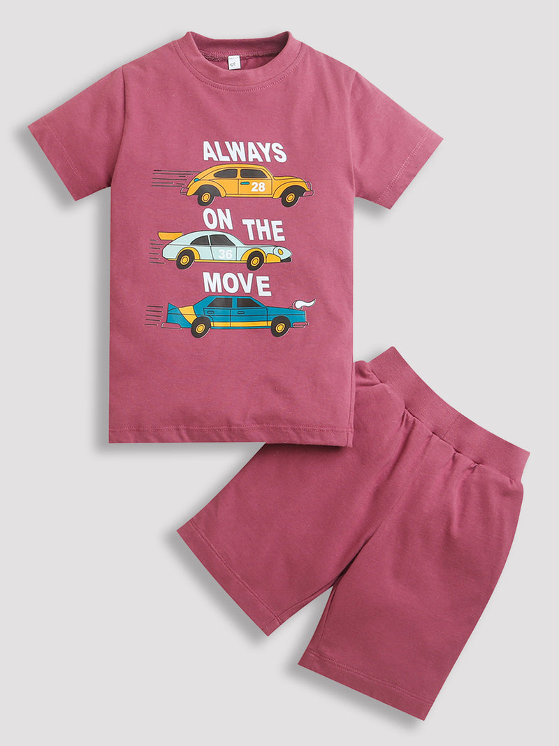 Pink Graphics Print Half Sleeve Boys Co-ord Set