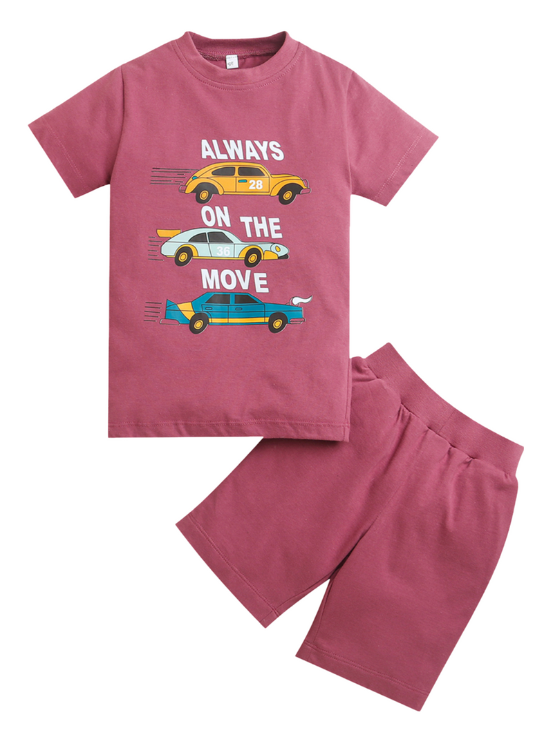 Pink Graphics Print Half Sleeve Boys Co-ord Set