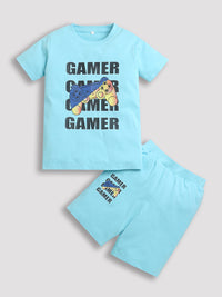 Pure Cotton Sky Blue Gamer Print Co-Ord Set