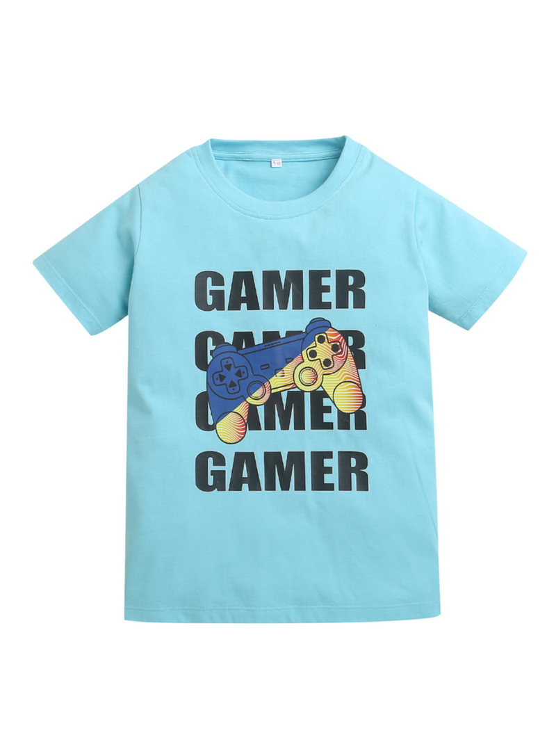 Sky Blue Gamer Print Pure cotton Boys T-shirt