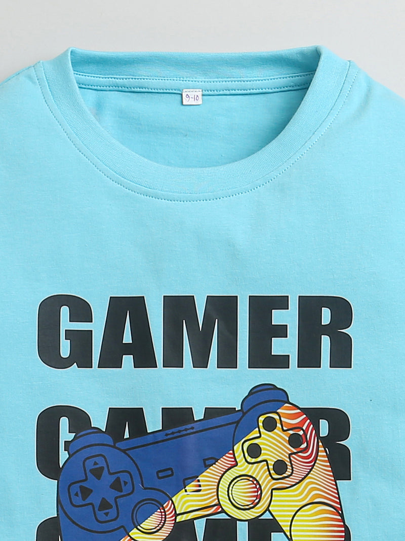 Sky Blue Gamer Print Pure cotton Boys T-shirt