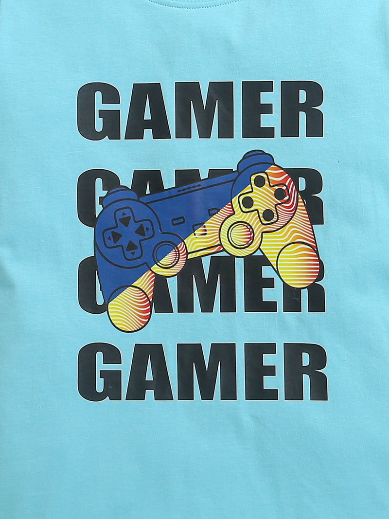 Sky Blue Gamer Print Pure cotton Boys T-shirt