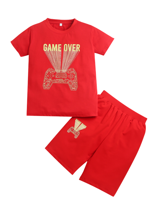 Pure Cotton Red Game Over Print Co-ord Set