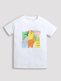 White Future Print Half Sleeve Pure Cotton Boys T-shirt