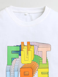 White Future Print Half Sleeve Pure Cotton Boys T-shirt