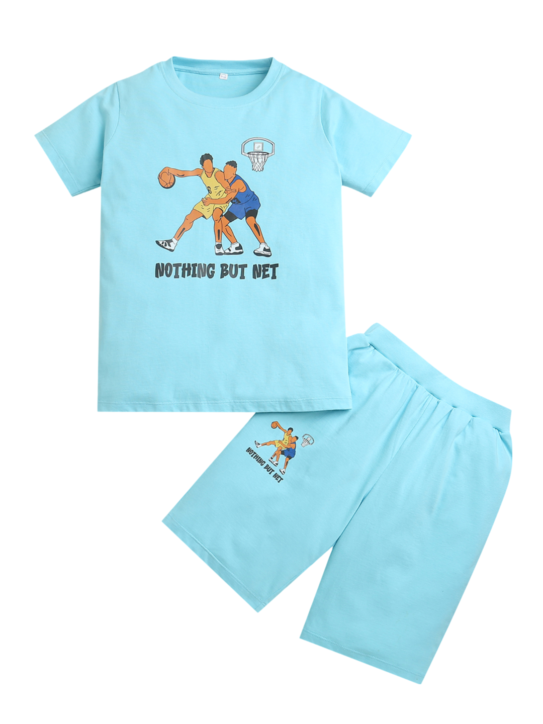 Pure Cotton Sky Blue Basket Ball Player Print Half Sleeve Co-ord Set