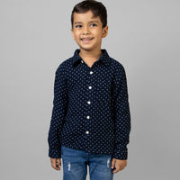 Navy Blue Full Sleeve Collar Neck White Dot Print Boys shirt