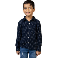 Navy Blue Full Sleeve Collar Neck White Dot Print Boys shirt