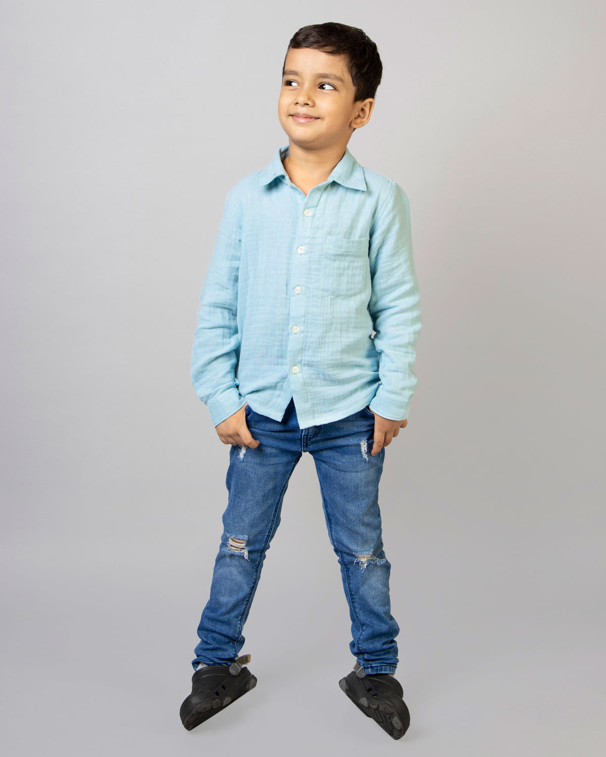 Sky Blue Collar Neck Full Sleeve Boys shirts