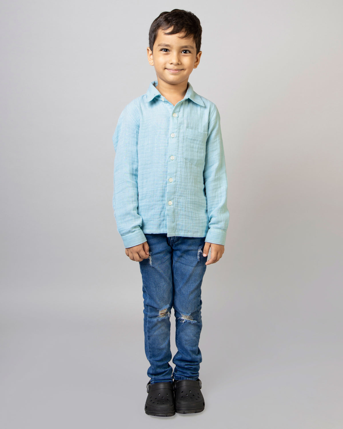 Sky Blue Collar Neck Full Sleeve Boys shirts