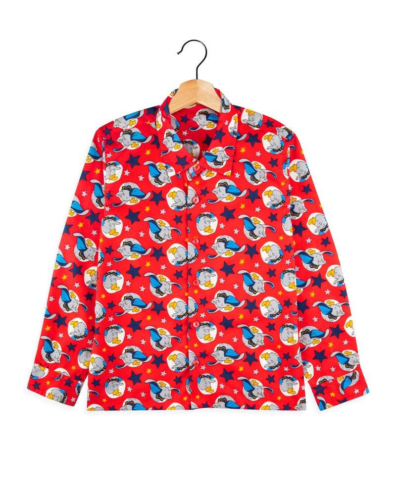 Red All Over Elephant Print Boys casual shirt