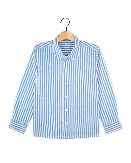 Sky Blue Stripes Collar Neck Full Sleeve Boys casual shirt