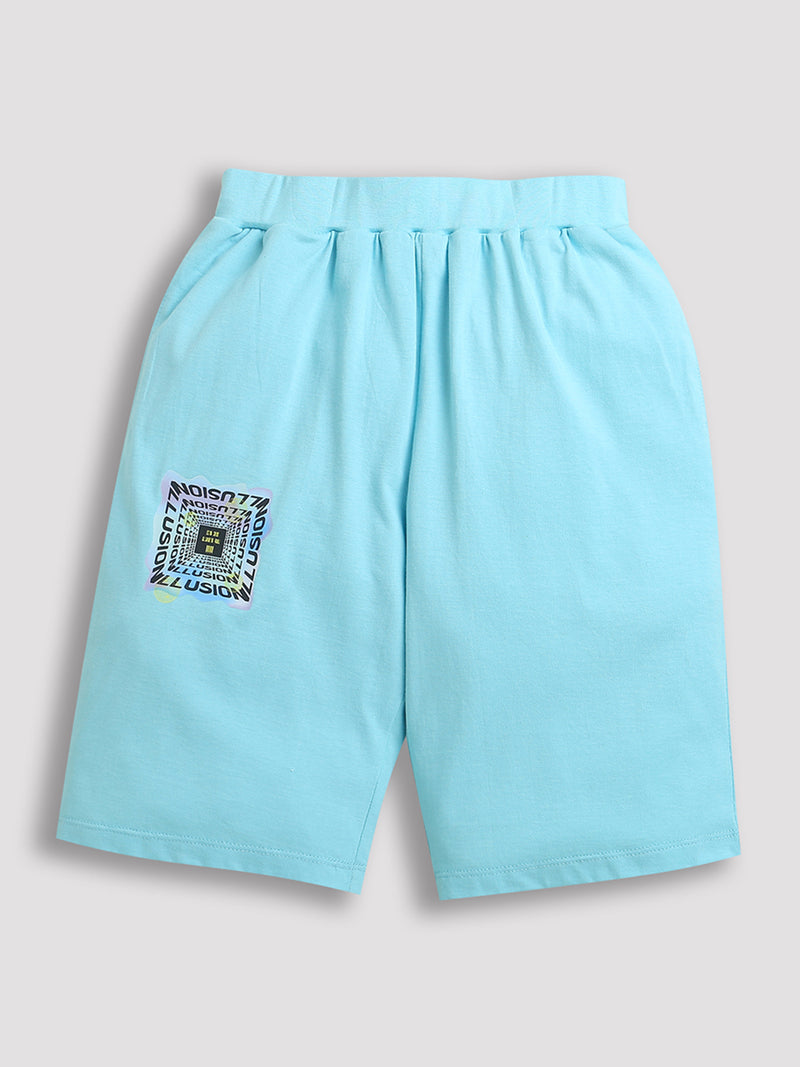 Sky Blue Illusion Print Pure Cotton Boys Shorts