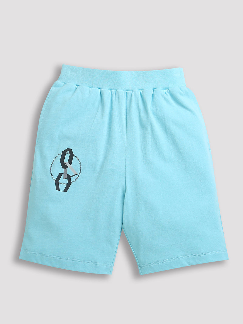 Pack of 2 Black-Football Basketball & Sky Blue-Infinity Print Cotton Shorts