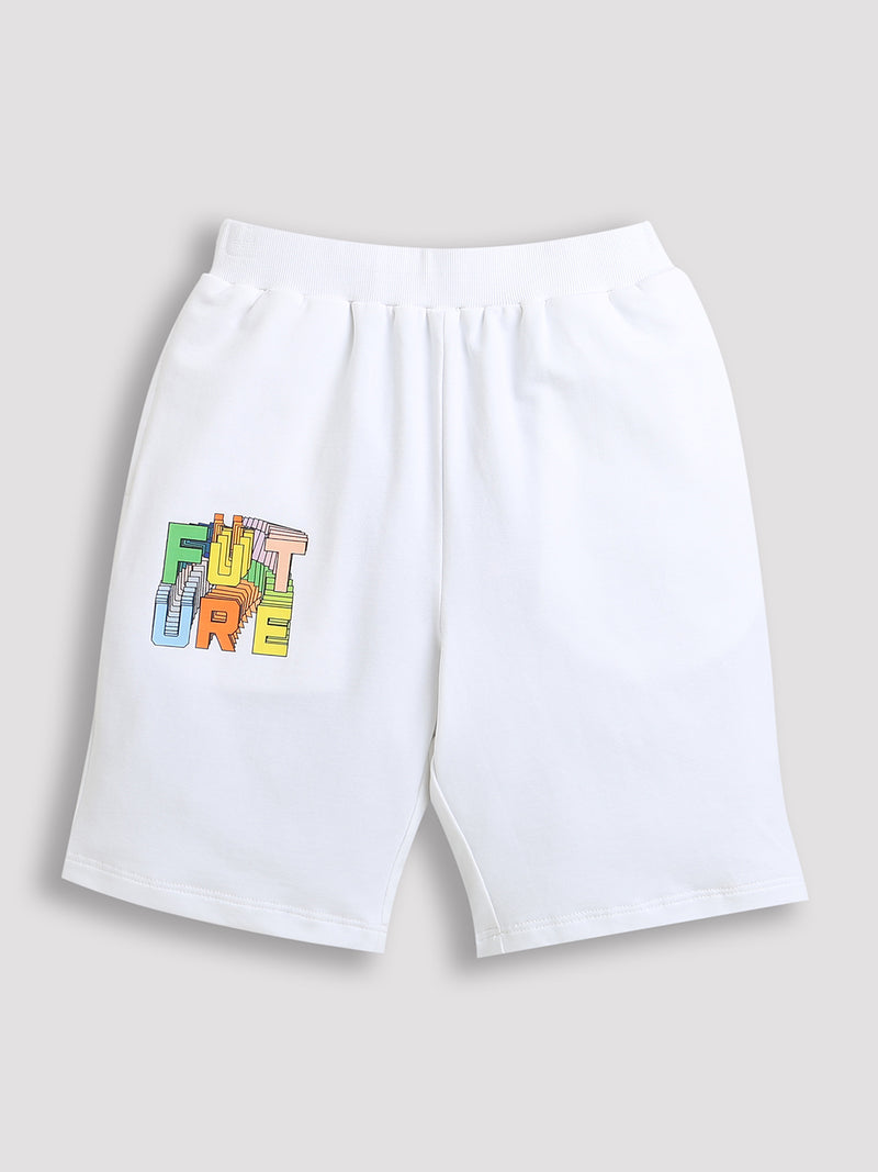 White Future Print Pure Cotton Boys Shorts