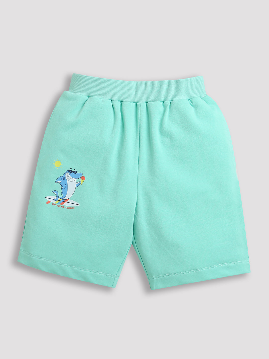 Mint Green Shark & Ice cream Print Boys Shorts