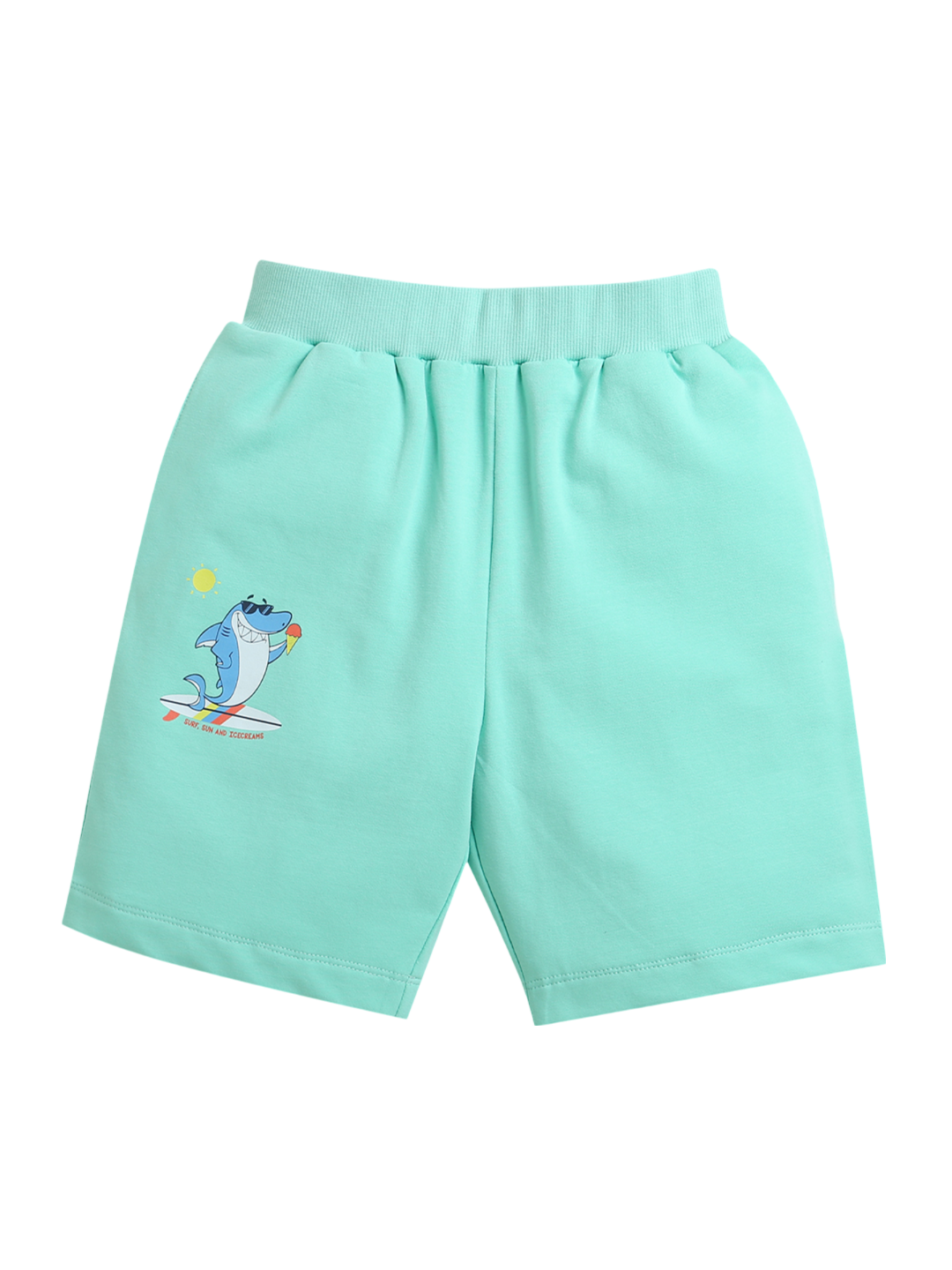 Mint Green Shark & Ice cream Print Boys Shorts