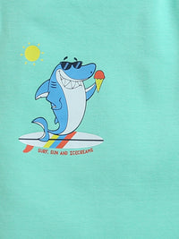 Mint Green Shark & Ice cream Print Boys Shorts