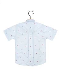 Sky Blue Printed Boys casual Cotton shirt